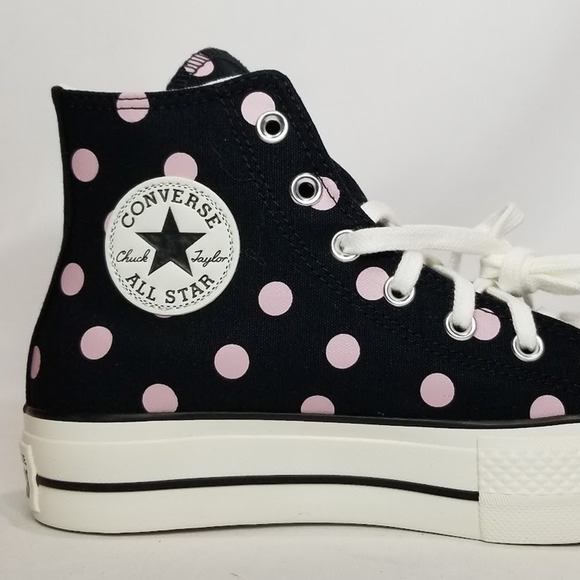 Converse Women CTAS Polka Dot Platform Lift Hi Tops Size 8 Blk Pink A10688C NWT - Picture 4 of 9